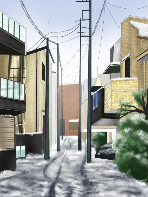 snowy city street