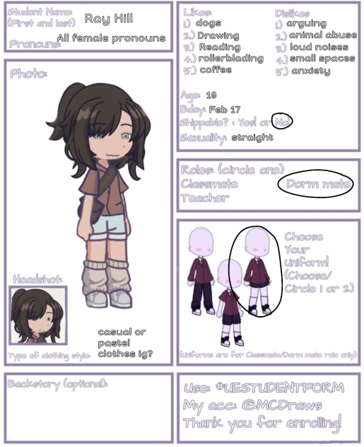 Character sheet for UE
