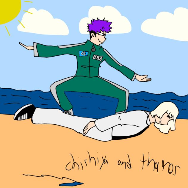Chishiya and Thanos at the beach
