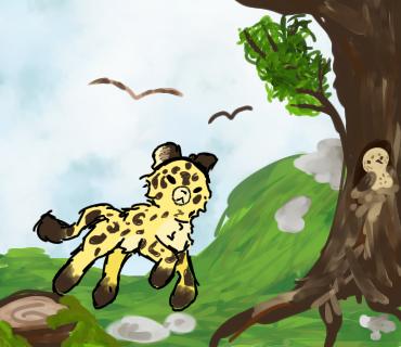 Cheetah running into the forest