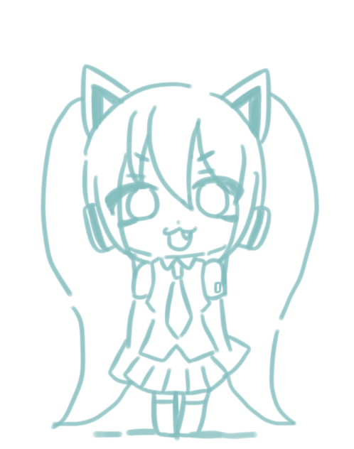 ねこみく　線画だけ