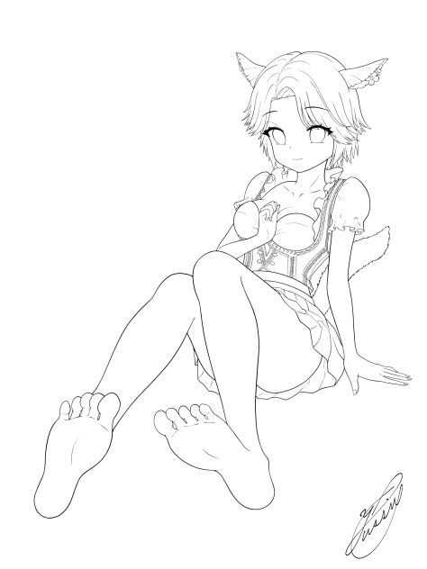 Barefoot girl（線画）