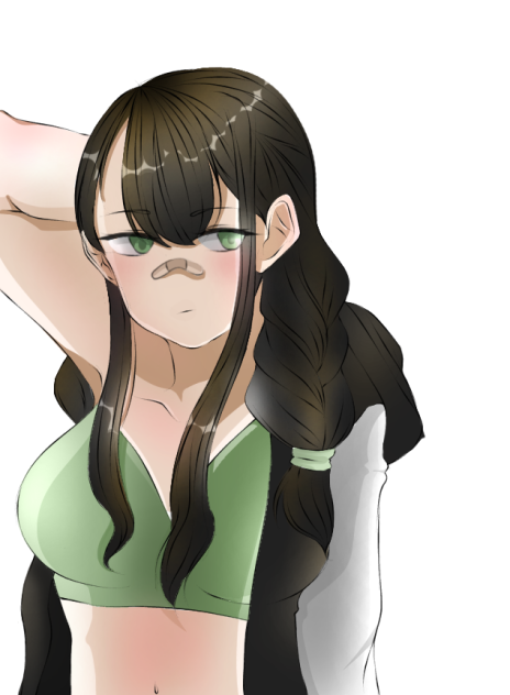 Shy anime girl with pigtail braids
