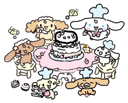 Cinnamonroll and friends baking ❤️🧡💛💚💙💜💖
