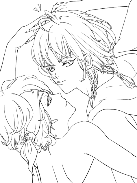 カブラで練習中 線画 男の子たち