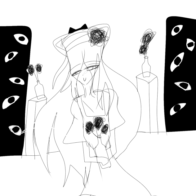 girl in empty museum eye stare at her