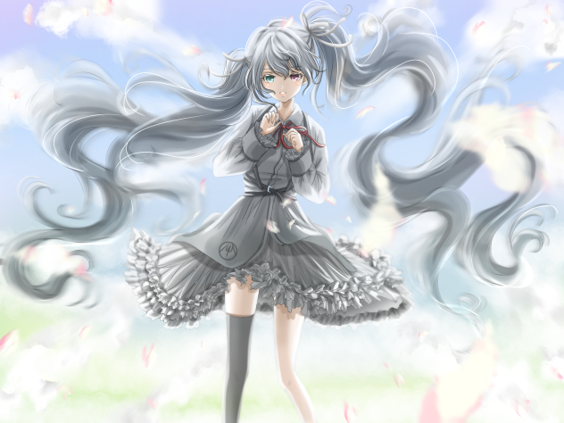 ミク　風舞う花びら