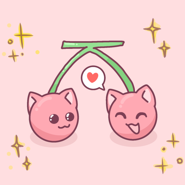 Two kawaii cherry cat
