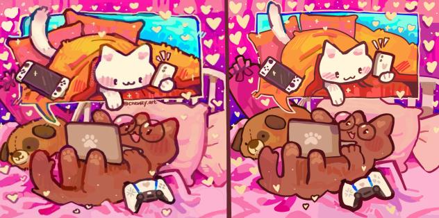 comparison. two cats together