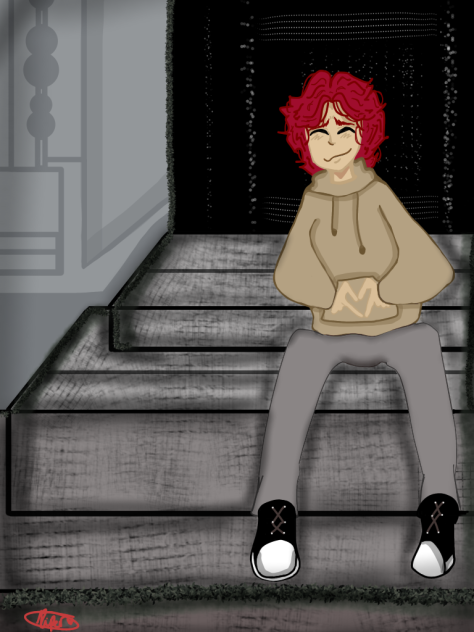 Leo sitting on the steps ❤️