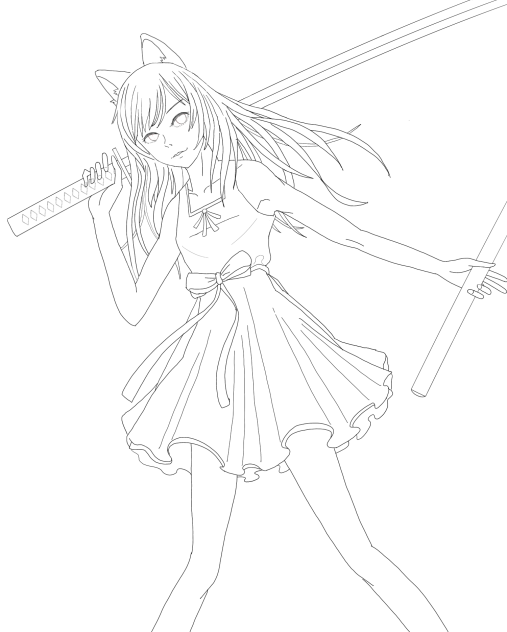 狐娘　Fox girl 線画