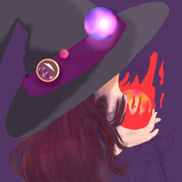 Witch and fire orb drawing