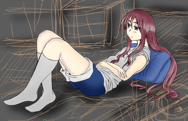 横になる女の子 背景描いた
