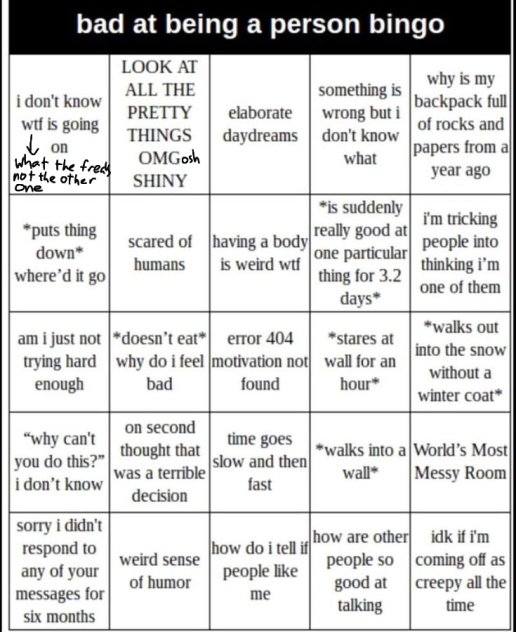 Bad at being a person bingo - clean copy