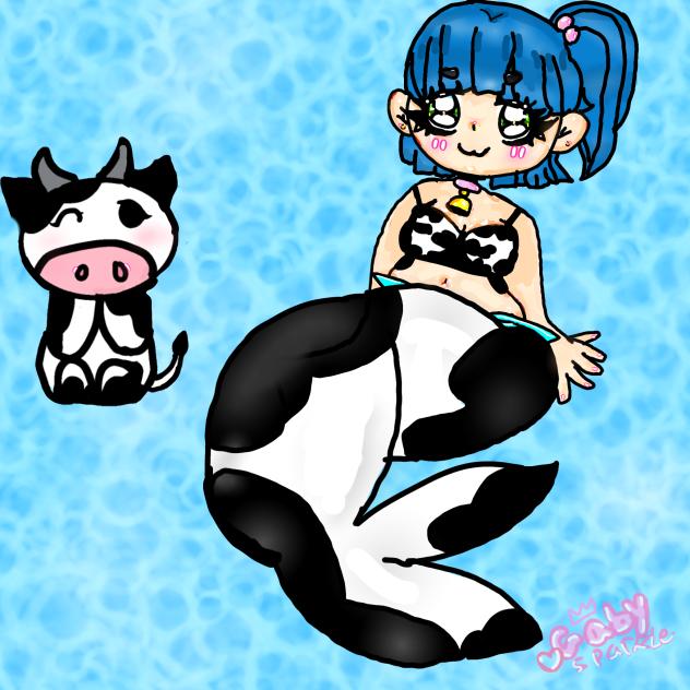 cute cow mermaid girl  drawing