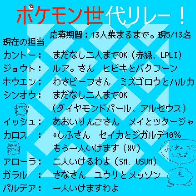 ポケモン世代リレー現在の参加者