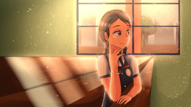 Me and the sunset in the classroom