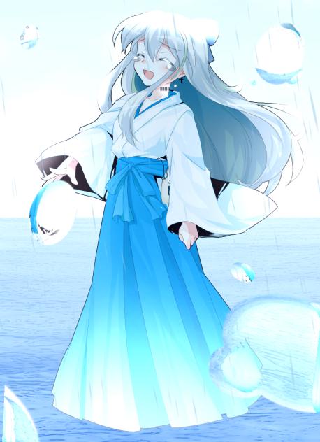 海の上で笑い泣く少女