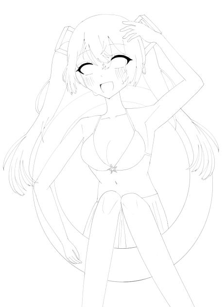 水着ミクちゃん線画