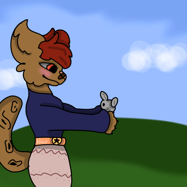 Lil cat picking up a bunny qwq