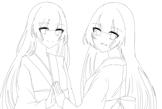 六華舞う百夜月。(線画)
