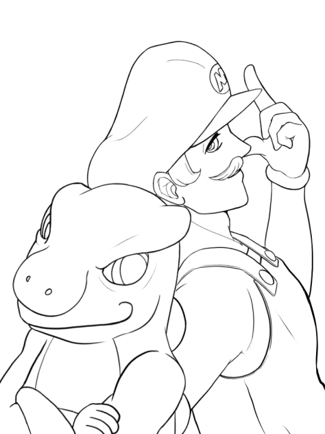 脳内のマリオとヨッシー 線画