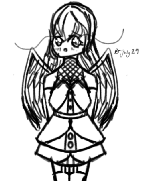 A Powerful Shy Angel Girl Sketch