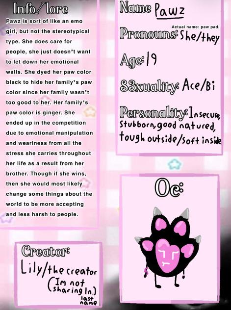 Oc character sheet for BFTW