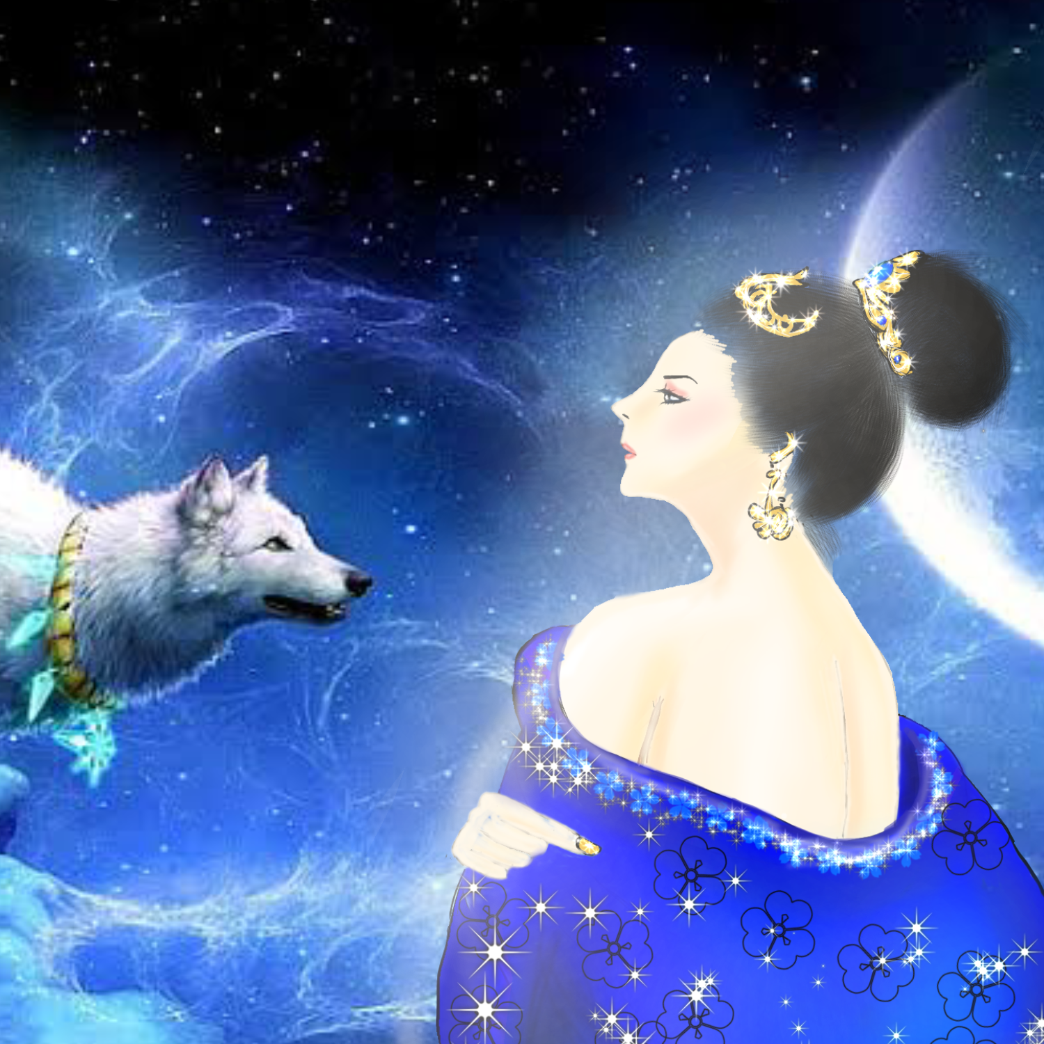 princess and white wolf - ibisPaint