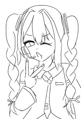 三つ編みミクちゃん　線画