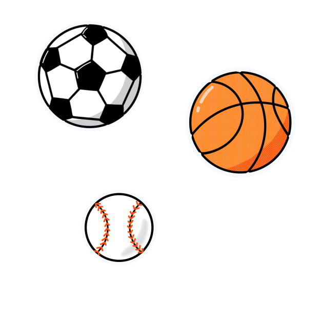 ステッカー風サッカーバスケ野球ボールイラスト