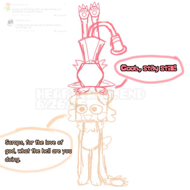 Scraps doing a handstand on Goob’s head