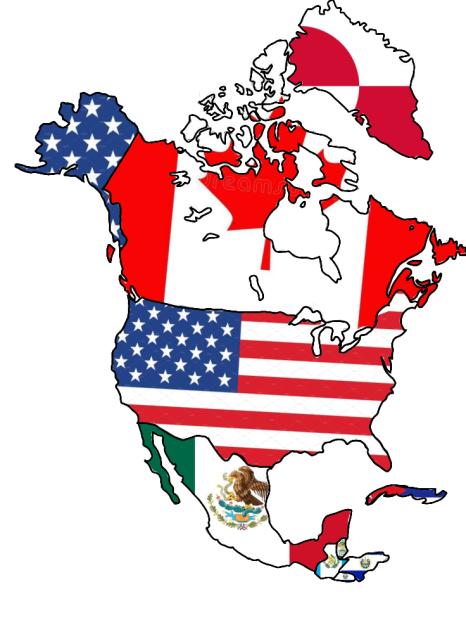 North America map with flags