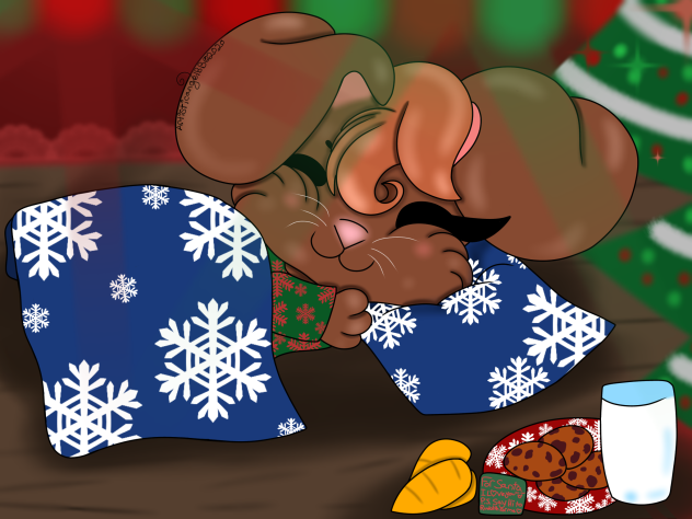 Sleeping Brown Bunny Waiting For Santa