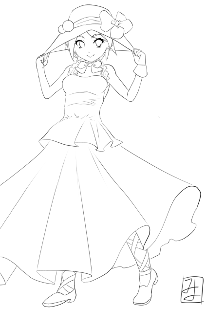 夏のワンピース　line art