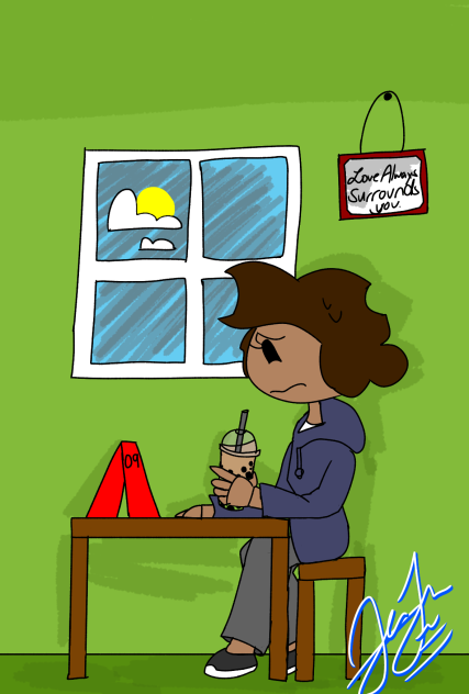 Sitting alone in a cafe