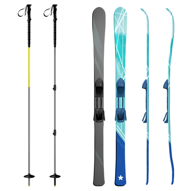 Skii boards and poles