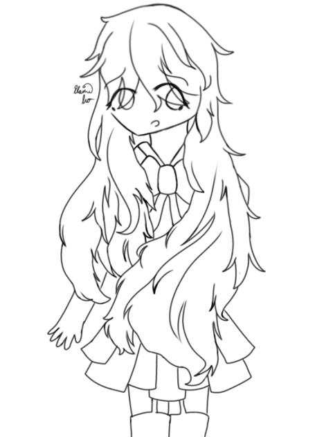 Girl with Hair from both Sides Lineart