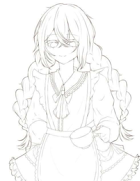 三つ編みメイド　塗り絵