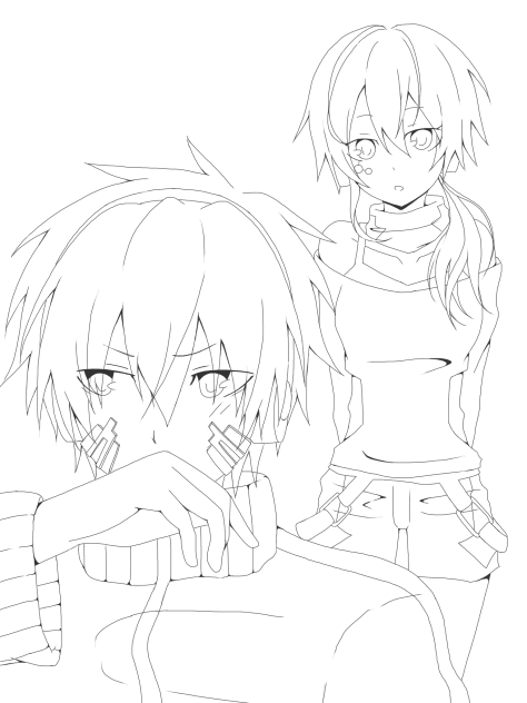 エネ♂とコノハ♀ 線画