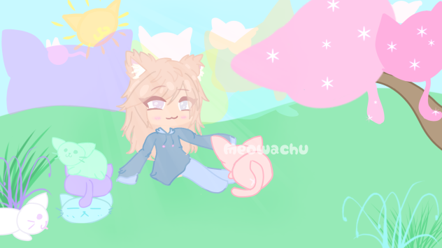 少女とたくさんの猫（venus_meowx猫のファンアート）