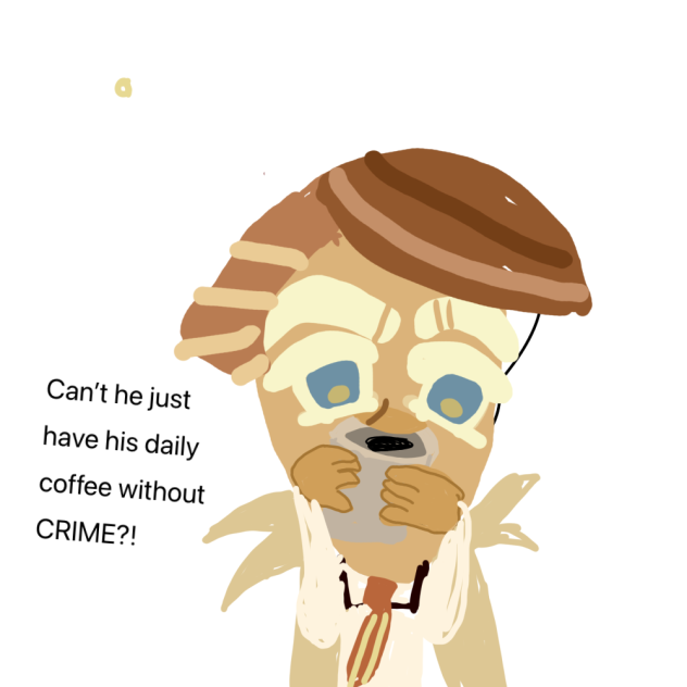 Old man trying to enjoy coffee