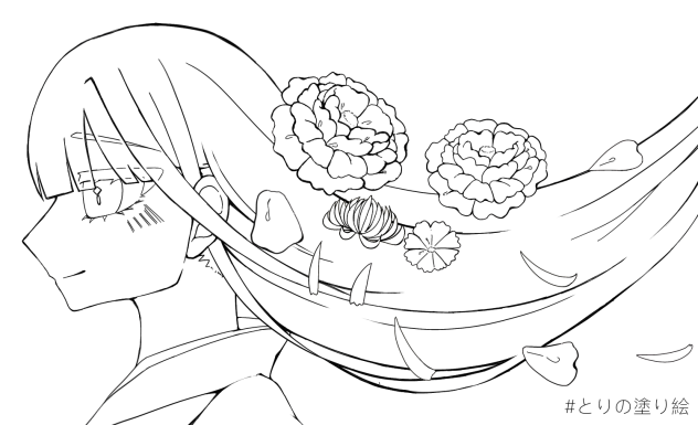 花が舞う　線画
