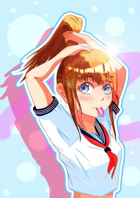 セーラー服女子（塗り絵）