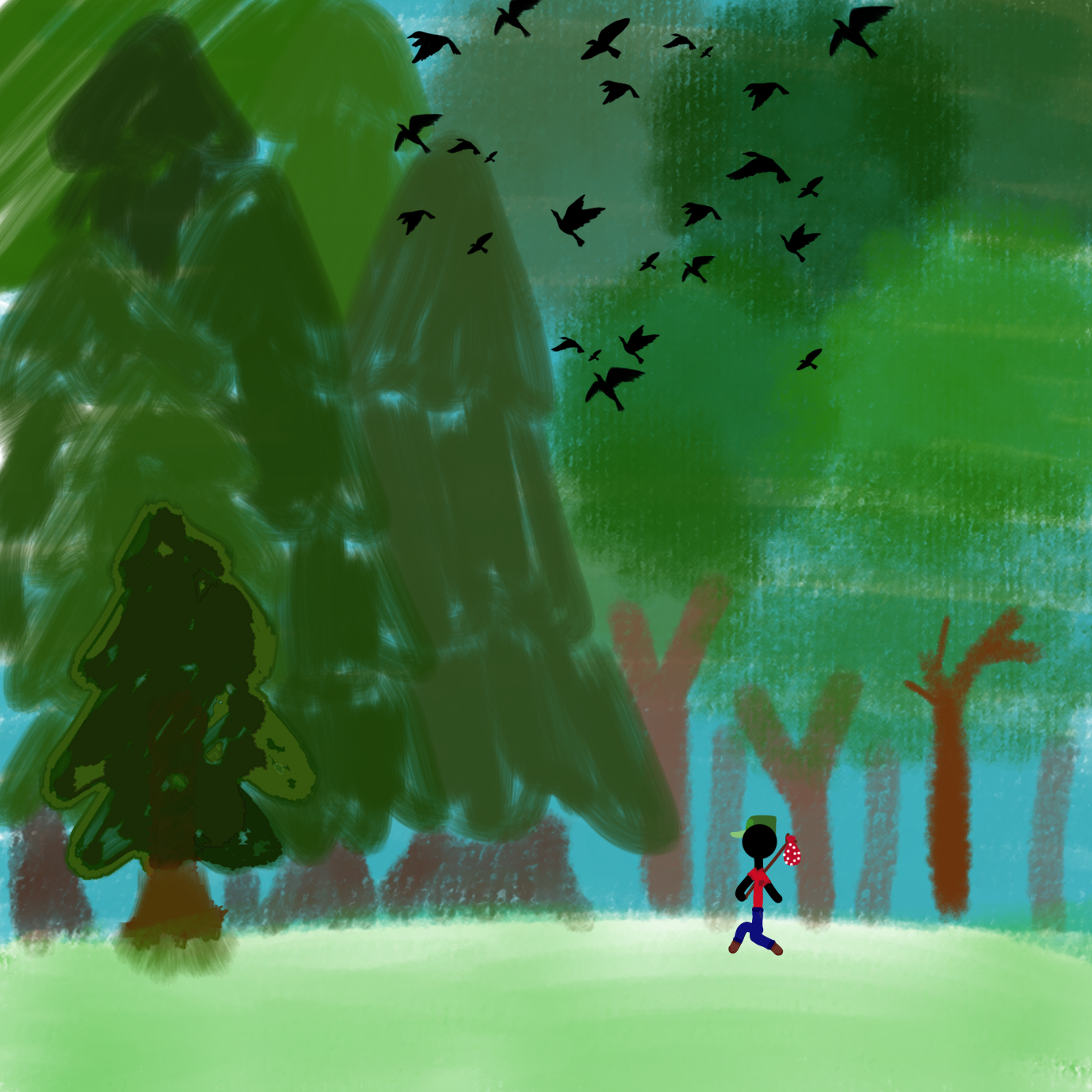 Calm forest with little lumberjack - ibisPaint