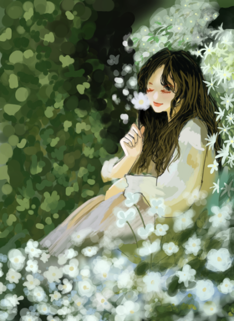A little girl and flower garden - ibisPaint
