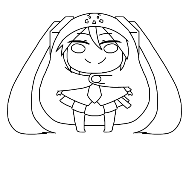 初音ミク うまるちゃん風に書いてみた 線画