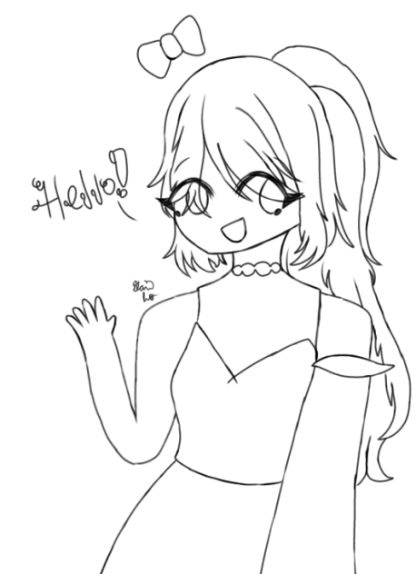 A Girl with a Floating Bow Lineart