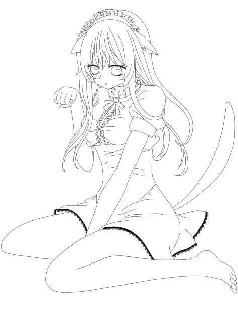 猫耳メイド風 線画