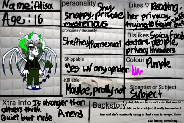 Character sheet for science